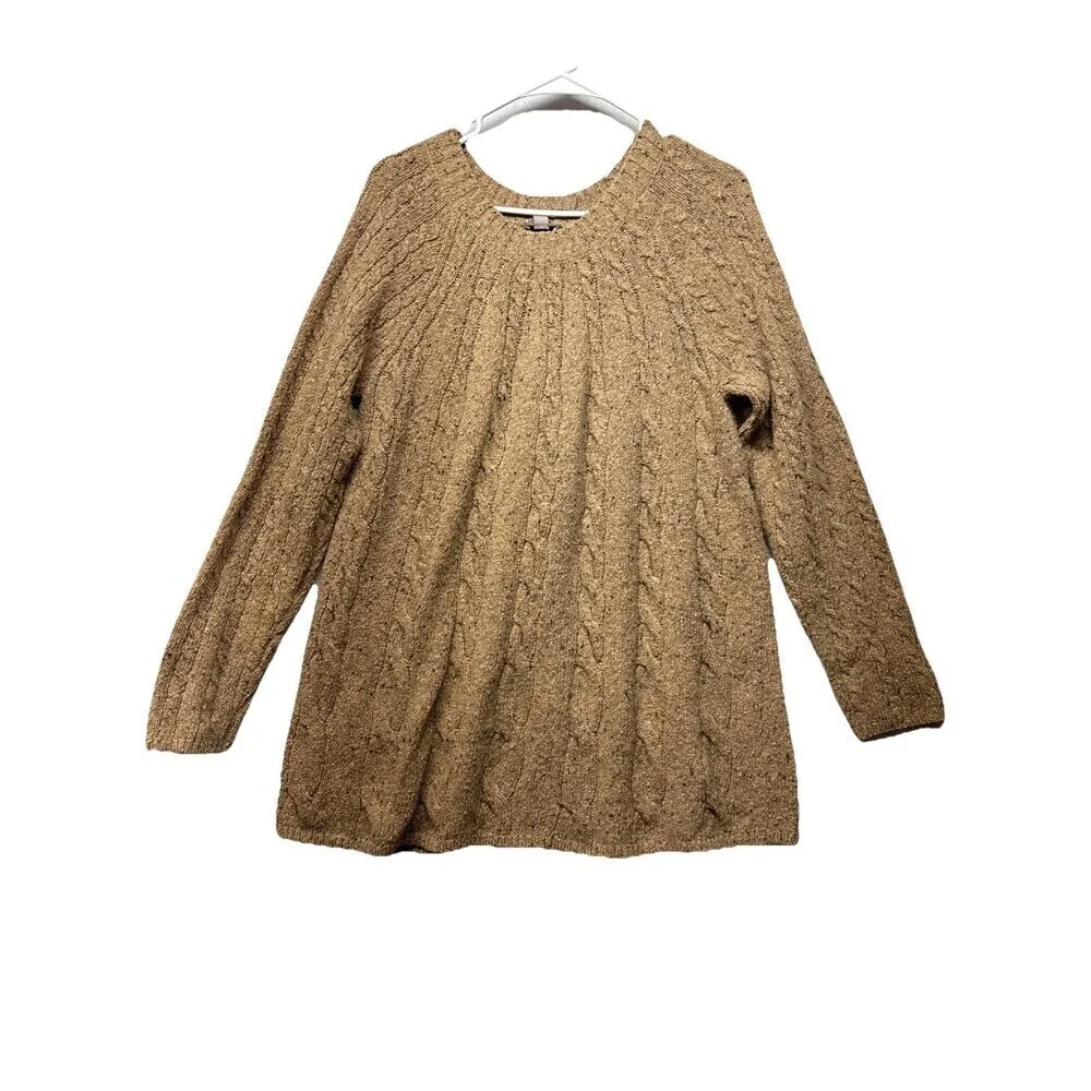 J Jill Sweater Women's Sz M Oatmeal Cable Knit Long Sleeve Pullover Wool Crew - Picture 1 of 5